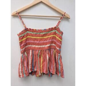 American Eagle Women's Crop Cami Top Colorful Stripe Smocked Size Medium